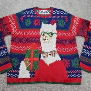 Christmas Llama Ugly Funny Sweater Celebrate Together Womens Size XXL Red